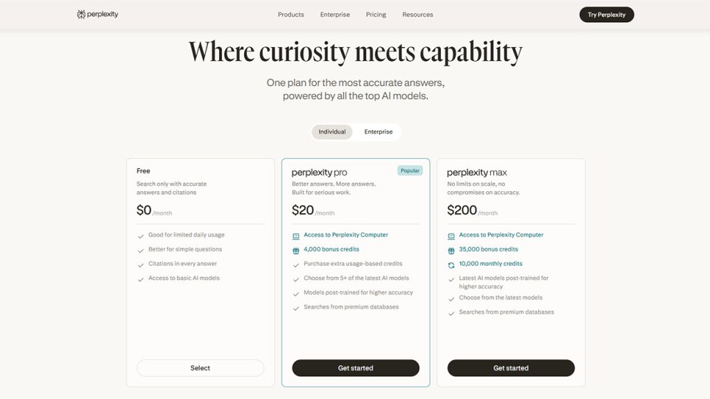 Pricing of Perplexity Pro